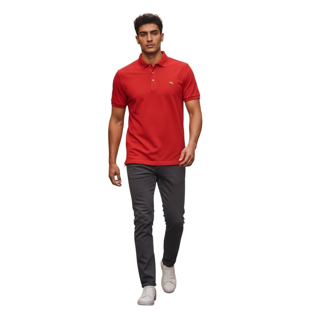 Tommy Bahama Polo Shirt Large Red Supima Cotton Blend Short Sleeveā Marlin Logo